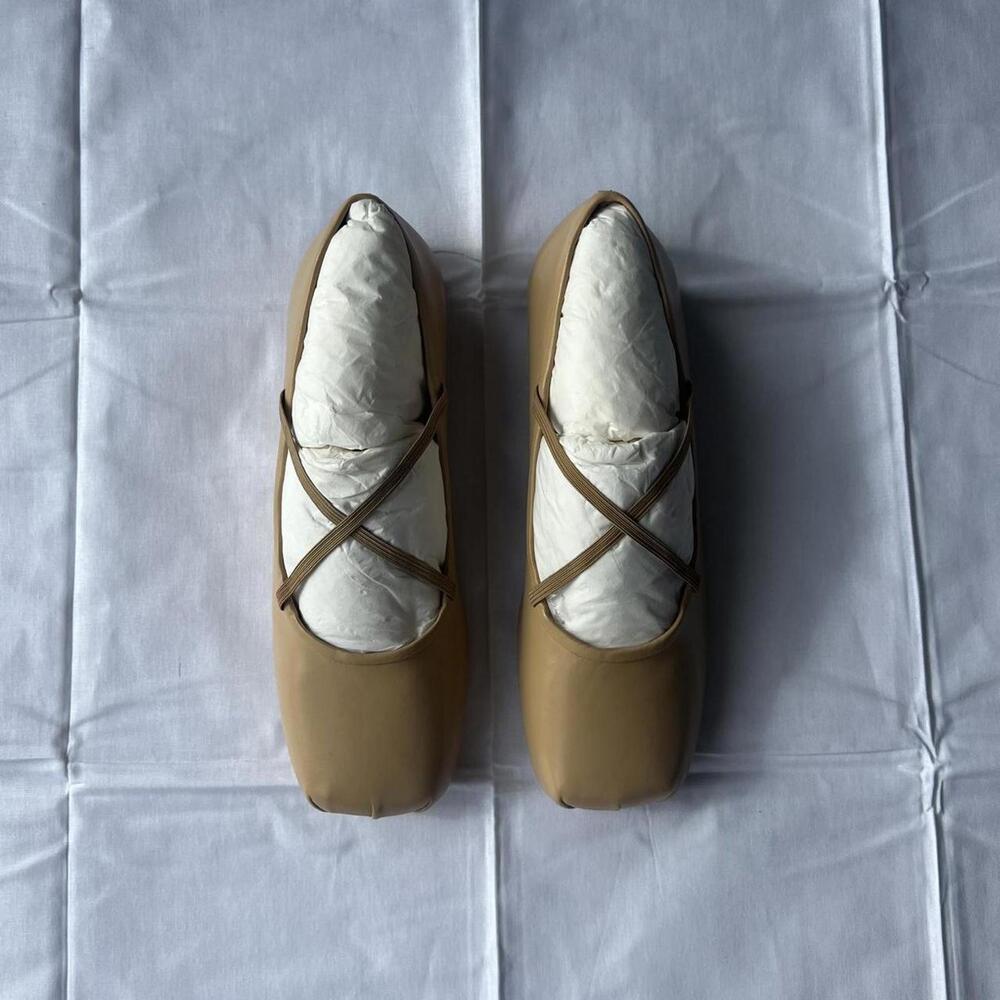 Sandy Liang Criss Cross Pointe In Beige Nappa